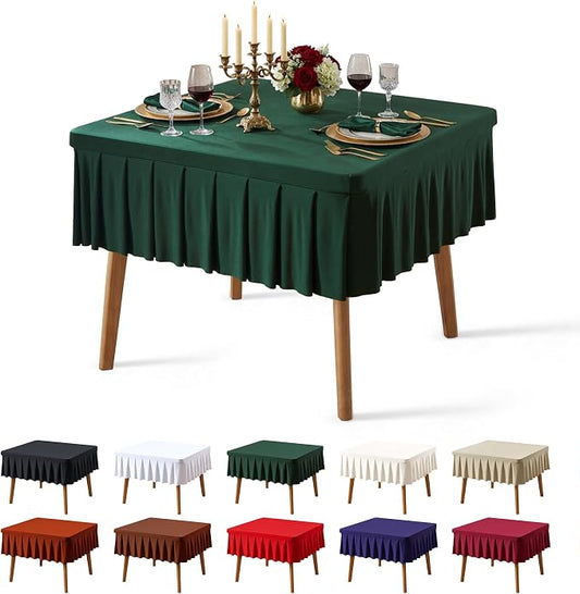 PARTISKY Hunter Green Spandex Square Tablecloths 34x34 Inch, Wrinkle Free Fitted Card Table Cloth Stretch Square Table Cover for Kitchen Dinner, Holiday Party, Wedding Banquet, Display Trade Show