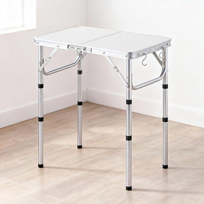 YUFIFAIRY Small Folding Table Portable, 24" L x16 W Foldable Camp Table | Lightweight Aluminum Folding Camping Table with Storage Net for Indoor Outdoor Cooking Picnic, 3 Adjustable Height Max 27.5"