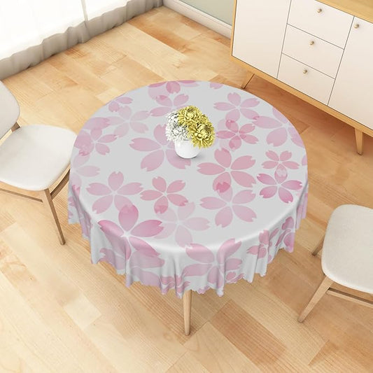 Cherry Blossom Round Tablecloths Pink Flowers Japanese Spring Floral Tablecloth Dining Table Cloth Circle Table Cover for Home Kitchen Dining Room Outdoor Camping Party Picnic 60 Inch