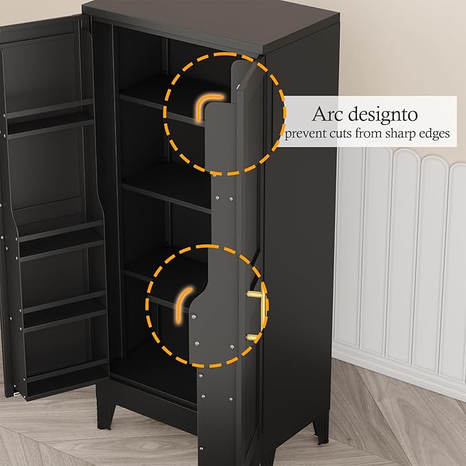 White Pantry Storage Cabinet, 48" Kitchen Pantry with Doors and 3 Adjustable Shelves, Metal Freestanding Buffet Cupboards Sideboard, for Office, Home, Garage, School