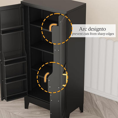 White Pantry Storage Cabinet, 48" Kitchen Pantry with Doors and 3 Adjustable Shelves, Metal Freestanding Buffet Cupboards Sideboard, for Office, Home, Garage, School