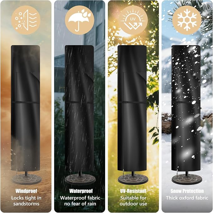 Patio Umbrella Cover for 9ft to 13ft Offset Umbrella, 600D Oxford Fabric Cantilever Umbrella Covers All-Weather Protection with Sturdy Waterproof Zipper and Top Vent