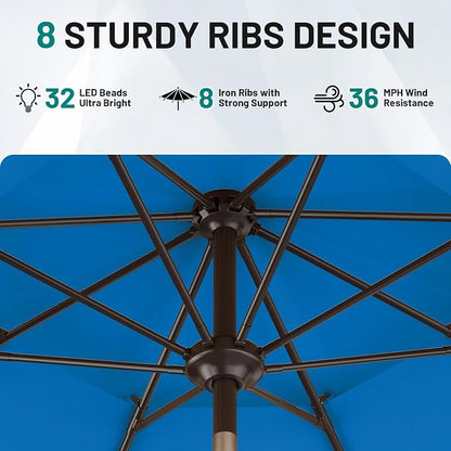 AreShark 9ft 2 Tiers Patio Umbrella with Solar Lights, Outdoor Umbrella w/ 32 LED Lights&8 Sturdy Ribs, Table Umbrella for Deck, Backyard, Pool(Royal Blue)