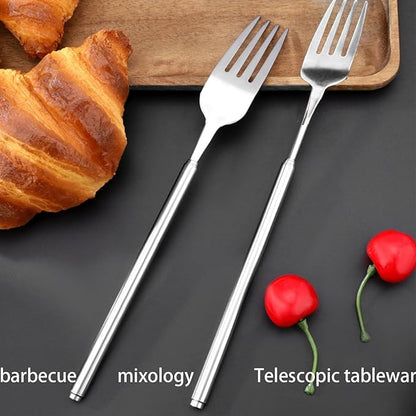 4PCS extendable fork, stainless steel barbecue stick, extendable long handled marshmallow, camping cooking, dessert fruit fork, portable outdoor barbecue tool