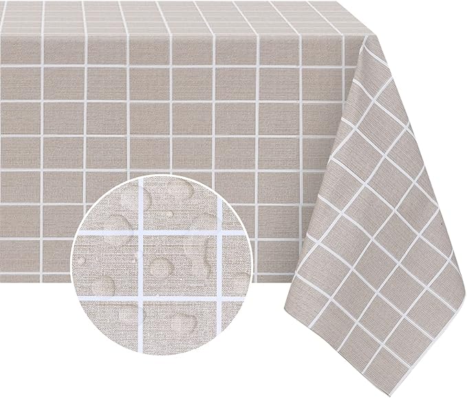 Romanstile Rectangle Vinyl Tablecloth, 100% Waterproof Oil-Proof Checkered Plastic Table Cloth, Heavy Duty Wipeable Table Covers for Dining, Camping, Picnic, Outdoor - 54 x 120 Inch, Sand