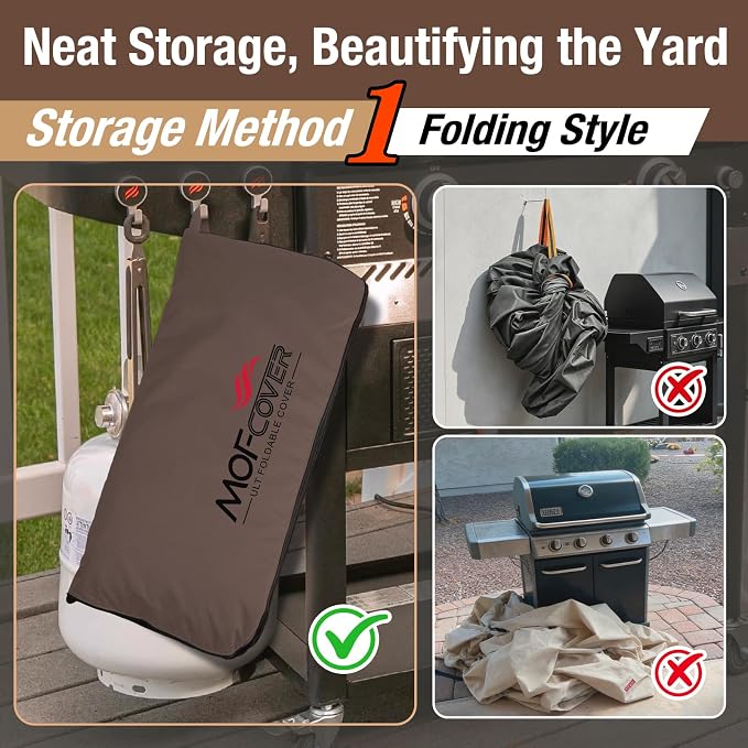 Exclusive Foldable 72 inch Grill Cover, 600D Heavy Duty Large Outdoor BBQ Cover for 6 Burners Grill Weber Nexgrill CharBroil Monument, Coffee