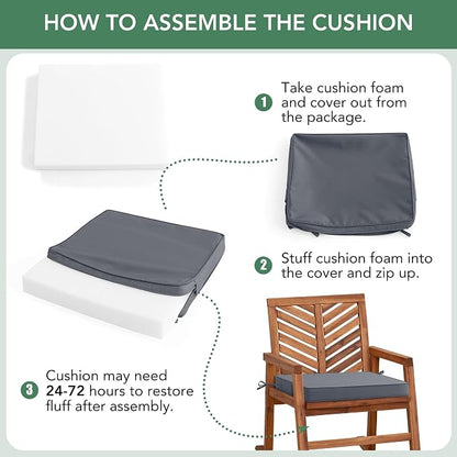 Outdoor Chair Cushions Set of 2: Waterproof & Fade Resistant Deep Seat Cushion for Patio Furniture - 24 x 24 Inch Chair Pads with Ties and Hidden Zipper - Patio Chair Cushion Replacement, Dark Grey