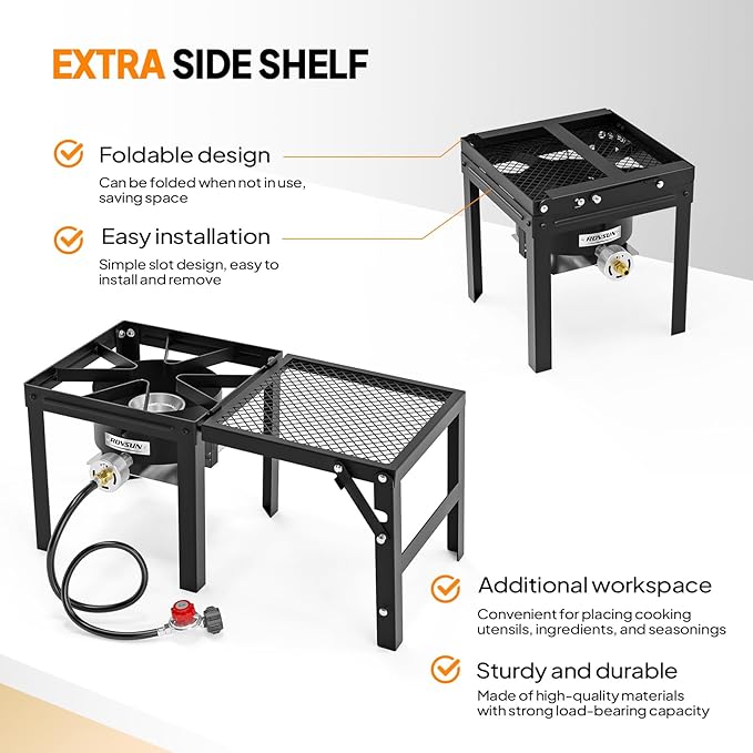 ROVSUN Portable Propane Gas Stove with Foldable Side Rack, Single Burner Camp Stove Cooker for Outdoor Backyard Cooking, Camping, Tailgating, Canning, Turkey Frying & Seafood Boiling, Patent Pending