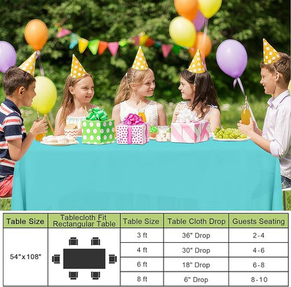 Smiry Disposable Table Cloth - 6 Pack, 54 x 78 Inch Waterproof Rectangle Tablecloths for Parties, Decorative Plastic Table Cover, Leakproof & Sturdy, Teal