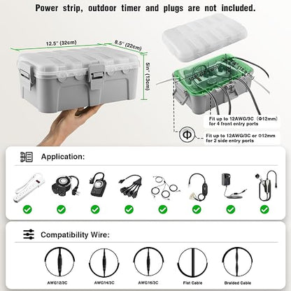 Flemoon Large Outdoor Electrical Box with Transparent Lid, IP54 Waterproof Box with Clear Cover, Weatherproof Extension Cord Cover for Photocell Light Sensor Timer, Power Strip, Outlet, Plug, Socket