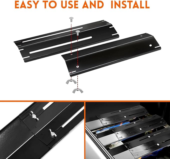 Universal Adjustable Heat Plates/ Heat Tents/ Buner Covers/ Heat Shields for 3 Burner Grills from Brinkmann, BHG, Dyna Glo, Backyard Grill (3-Pack Adjustable Heat Plates (Porcelain Steel))