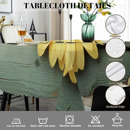 Swono Sunflower Table Cloth Yellow Sunflowers Old Wood Board Rectangle Tablecloth Picnic Table Cover BBQ Table Cloths Polyester for Kitchen Home Coffee Restaurant 50x72 Inch