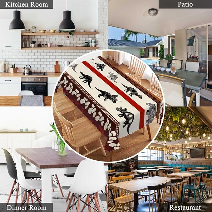 Swono Dinosaurs Tablecloth Tribal Geometric Animal Dinosaurs Heavy Duty Table Cloth Decorative Table Cover for Kitchen, Party Banquet and Holiday Tablecloth, 52x70 Inch(4-6 Seats)