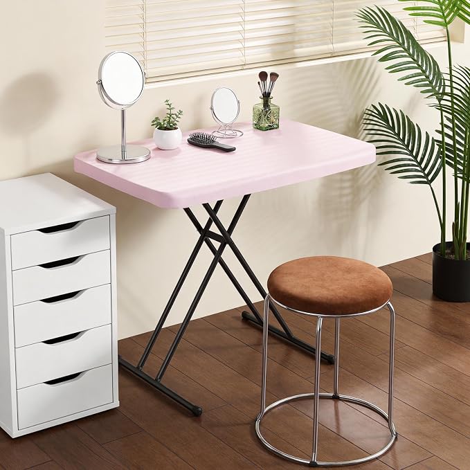 30in Folding Table, Portable Picnic Table with Adjustable Height, Foldable TV Tray Table & Laptop Desk for Small Spaces, Patio, Camping, BBQ, No Assembly Needed, Pink