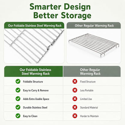 GRISUN Foldable Grill Warming Rack for Pit Boss 700FB Pellet Grill, Stainless Steel Upper Warming Rack Replacement for Pit Boss 400FB Pro 600 & Z Grills 550B, BBQ Grill Top Rack