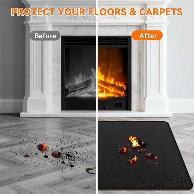 Fireplace Mat Fireproof, 48 x 30 Inch Hearth Rugs for Fireplaces Fire Resistant, Indoor Fire Pit Wood Stove Pads, Outdoor Under Grill Mats, Protect Floors and Decks from Sparks Embers