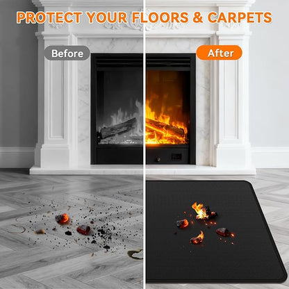 Fireplace Mat Fireproof, 48 x 30 Inch Hearth Rugs for Fireplaces Fire Resistant, Indoor Fire Pit Wood Stove Pads, Outdoor Under Grill Mats, Protect Floors and Decks from Sparks Embers