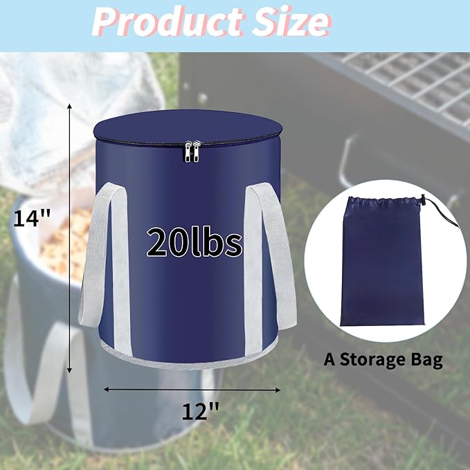 20 Lbs Wood Pellet Storage Bag：Outdoor Waterproof Firewood Carrier, BBQ Smoker Charcoal Fuel Container, Camping Fire Wood Carrying Accessories
