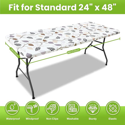 Smiry Spandex Fitted Tablecloth for 4 Foot Rectangle Tables, Washable Picnic Table Cover with Elastic, Stretch Reusable Table Cloth for Outdoor, Camping, Dining & Kitchen (Leaves, 24"x48")