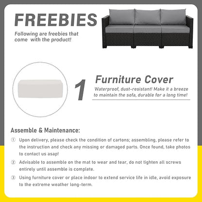 Rattan Star Patio Furniture Outdoor Couch Wicker Outdoor Furniture Patio Couch Deep Seat Sofa High Backrest with Waterproof Cover and Non-Slip Cushions, Grey