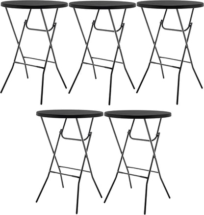 BTEXPERT Set of 5, 32" Round 43" Bar High Top Folding Table Commercial Portable for Drink Patio Banquet Card Plastic Coffee Dining Cocktail Wedding Party Event Home Kitchen Outdoor Black