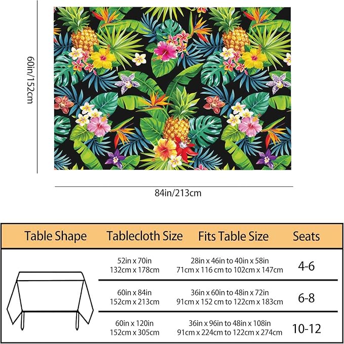 TKS MITLAN Pineapples Decorative Rectangle Tablecloth Hawaii Pineapples Palm Leaves Flowers Polyester Table Cloths Kitchen Table Cover for Dining BBQ Picnic Coffee Table 60 x 84 Inch 6-8 Seats