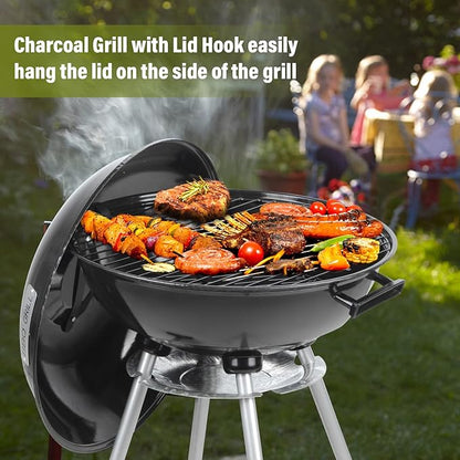 DOIT Charcoal Grills, 18.5” Portable BBQ Kettle Grill with Wheels for Outdoor Cooking Barbecue Camping-Heavy Duty Coal Grills with Thickened Grilling Bowl for Patio Backyard Park