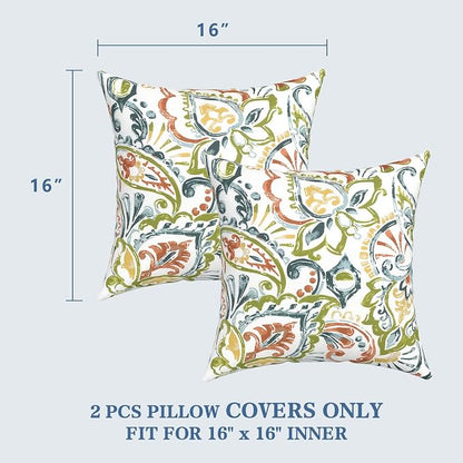 LVTXIII 2 Pack Outdoor Throw Pillow Covers for Patio Furniture, 16x16 Inch Square Pillow Case, Water-Repellent Cushion Covers for Garden, Porch, Sofa, Paisley Botanical