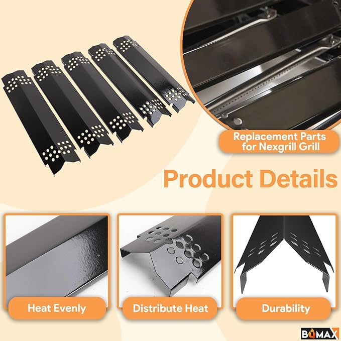 Grill Grates Replacement for Nexgrill 5 Burner 720-1046 720-1046A, Cooking Grate Replacement for Nexgrill Replacement Parts 5 Burner, Cooking Grate, Heat Shield and Burner Kit for Nexgrill 720-1046
