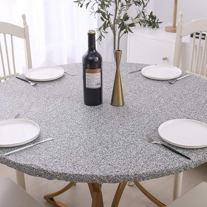 Walrus Round Vinyl Fitted Tablecloth with Flannel Backing Elastic Edge Design Table Cover Waterproof Oil-Proof PVC Table Cloth Stain-Resistant Best for 45"-56" Round