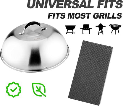 Skyflame 12'' Cheese Melting Dome & 8'' Burger Press, 2pcs Griddle Accessories Set for Flat Top Grill/BBQ – Stainless Steel Cover & Bacon Smasher, Indoor Outdoor