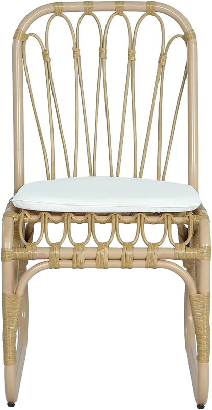 Christopher Knight Home Set of 2 Busby Patio PE Wicker Dining Chairs, Outdoor Woven Rattan Accent Chair with Iron Frame+Cushion, Fully Assembled Lounge Chair Outdoor for Garden/Balcony, Natural