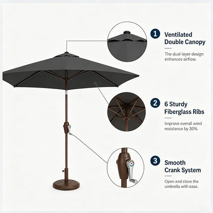 7.5ft Patio Umbrella, Outdoor Table Market Umbrella with Smooth Crank Lift, 6 Windproof Fiberglass Ribs, UPF50+ UV Protection for Deck, Pool, Garden and Backyard