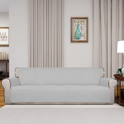 PureFit Reversible Quilted Couch Covers for Dogs Sofa Cover 4 Seater 88" | Light Gray/Ivory, Water Resistant Couch Protector, Washable Pet Couch Cover with Non Slip and Elastic Straps For Kids