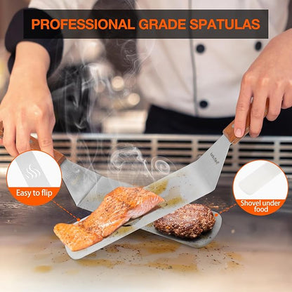 onlyfire Professional Flat Top Barbecue Tool Kit Grill Griddle Tools | Griddle Accessories for Camping, Outdoor Hibachi, Backyard-5 pcs