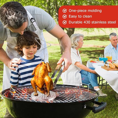 Stainless Steel Turkey Fryer Stand Kit,Turkey Rack,Vertical Turkey Roasting Stand with Chrome Finish Wire Handle Lifter Hook for Deep Fry Grill Oven BBQ