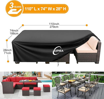 Kipiea Outdoor Furniture Covers Waterproof, 420D Heavy-Duty Patio Furniture Set Covers, No Tears Anti UV No Fading (110" L x 74" W x 28" H)