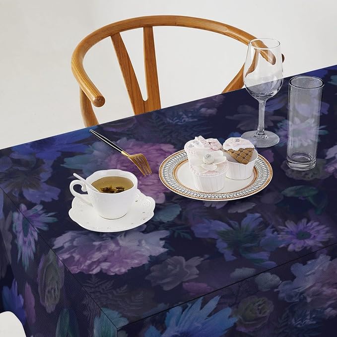Vintage Flower Tablecloth, Gothic Garden Dark Florals Rustic Roses Boho Botanical Plant Water Resistant Wipeable Table Cover for Picnic Party Holiday Kitchen Dinner Table 55"x55"