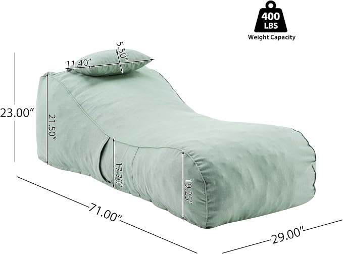 Christopher Knight Home Morton Outdoor Bean Bag Chair Set of 2, Fabric Bean Bag Chair for Adults and Kids, Indoor/Outdoor Sun Lounger with Headrest, Patio Chaise Lounge Chair Set of 2, Mint