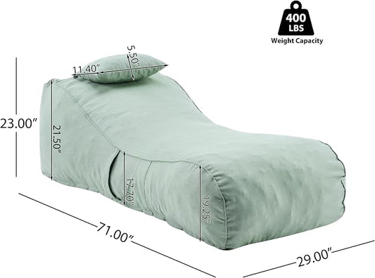Christopher Knight Home Morton Outdoor Bean Bag Chair Set of 2, Fabric Bean Bag Chair for Adults and Kids, Indoor/Outdoor Sun Lounger with Headrest, Patio Chaise Lounge Chair Set of 2, Mint