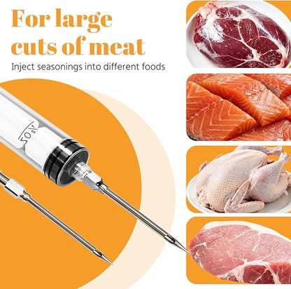 Pop Up Timer (6 pcs) & Meat Injector Syringe (2-OZ) Plastic Turkey Injector with 2 Marinade Needles for Injecting Marinade into Turkey, Meat, Brisket