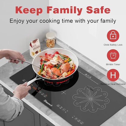 2 Burner Electric Cooktop 24 Inch 110V Plug in | Countertop and Built-in Two Burner Electric Stove Portable, Child Lock, Timer, Suitable for Rv, Dorm, Apt., 120V