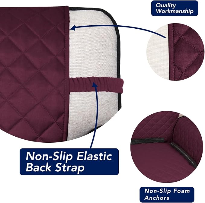 PureFit Reversible Quilted Couch Covers for Dogs Loveseat Sofa Cover 54" | Wine/Beige, Water Resistant Couch Protector, Washable Pet Couch Cover with Non Slip and Elastic Straps For Kids