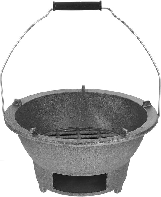 DOITOOL Cast Iron Charcoal Stove with Handle and Inner Grill Rack Large Portable Outdoor Bbq Grill for Camping and Backyard Cooking
