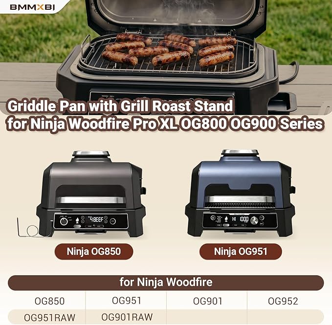 Griddle Pan with Grill Roast Stand for Ninja Woodfire OG800 OG900 Series, XSKGRIDLXL Flat Top Griddle Plate and Grill Smoke Rack for Ninja Woodfire Pro Connect XL OG850 OG951 OG901 Replacement Parts