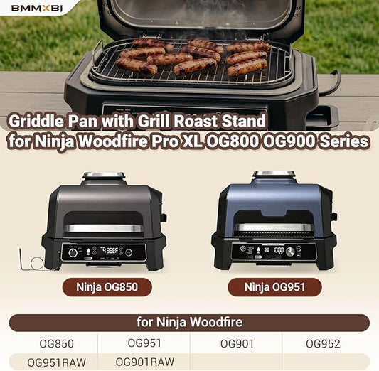 Griddle Pan with Grill Roast Stand for Ninja Woodfire OG800 OG900 Series, XSKGRIDLXL Flat Top Griddle Plate and Grill Smoke Rack for Ninja Woodfire Pro Connect XL OG850 OG951 OG901 Replacement Parts