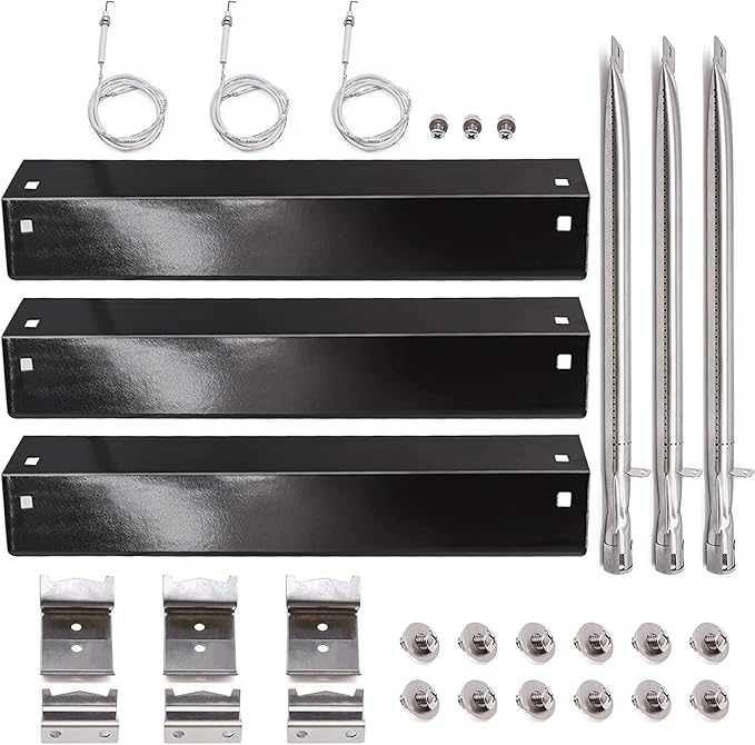Criditpid Grill Parts for Chargriller 5050, 5650, 3001, 3030, 5072, 3008, 4000, 5252, 3072 Grill Models, Porcelain Steel Heat Plate, Burner Tube, Hanger Bracket, Electronic Igniter.