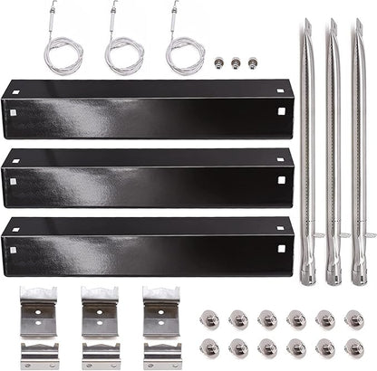 Criditpid Grill Parts for Chargriller 5050, 5650, 3001, 3030, 5072, 3008, 4000, 5252, 3072 Grill Models, Porcelain Steel Heat Plate, Burner Tube, Hanger Bracket, Electronic Igniter.