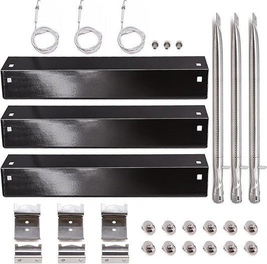 Criditpid Grill Parts for Chargriller 5050, 5650, 3001, 3030, 5072, 3008, 4000, 5252, 3072 Grill Models, Porcelain Steel Heat Plate, Burner Tube, Hanger Bracket, Electronic Igniter.