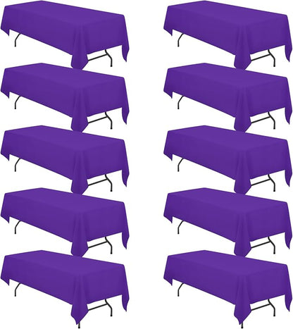 BRILLMAX 10 Pack Purple Tablecloths 60x126 Inch for 8ft Rectangle Tables | 150 GSM Polyester Fabric, 15" Standard Drop, Water, Stain & Wrinkle Resistant Cloth Cover for Wedding Reception Banquet Party